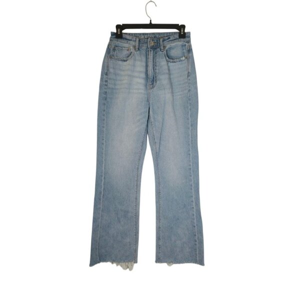American Eagle Straight Leg Jeans Women Size 4 Blue Light Wash Raw Hem Denim - Picture 1 of 8